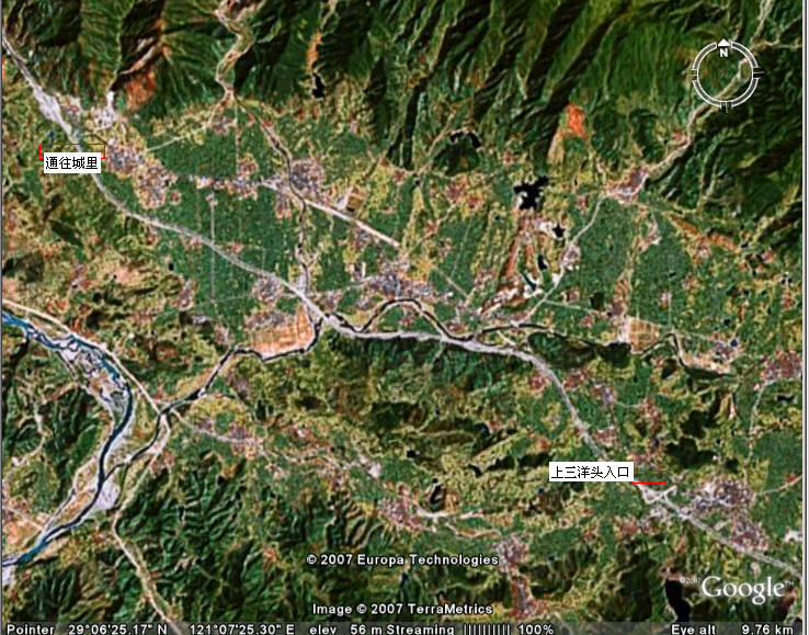 天台几个地方的卫星图