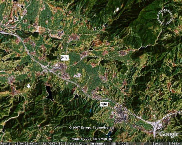 天台几个地方的卫星图