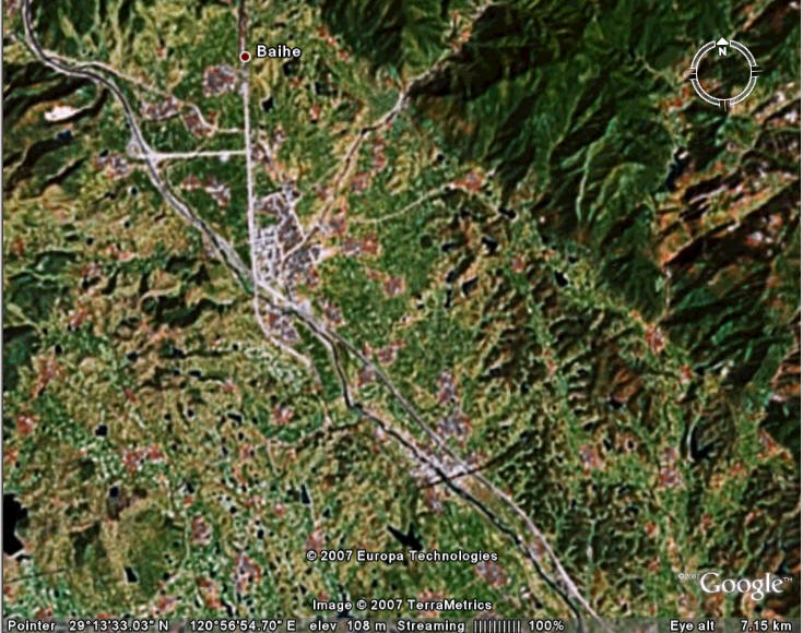 天台几个地方的卫星图