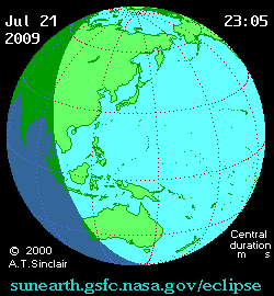 明天(7/22)早上9:30左右, 将出现日全食。